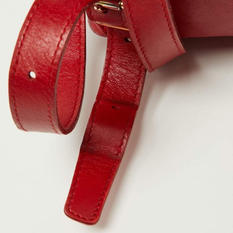 Pre Owned Gucci Red Leather Mini Vintage Bamboo Handle Backpack 