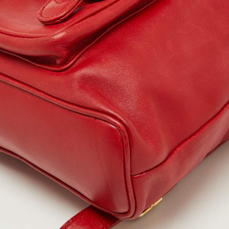 Pre Owned Gucci Red Leather Mini Vintage Bamboo Handle Backpack 