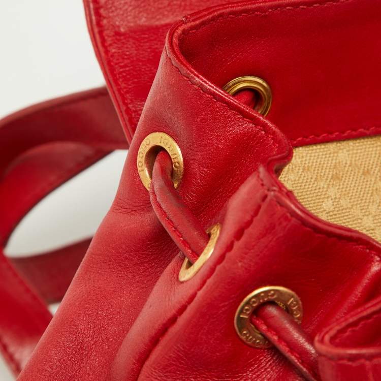 Pre Owned Gucci Red Leather Mini Vintage Bamboo Handle Backpack 