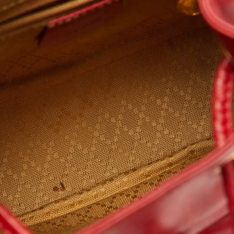 Pre Owned Gucci Red Leather Mini Vintage Bamboo Handle Backpack 