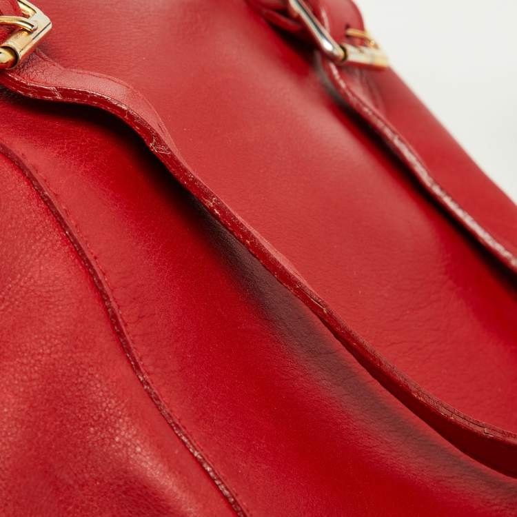 Pre Owned Gucci Red Leather Mini Vintage Bamboo Handle Backpack 