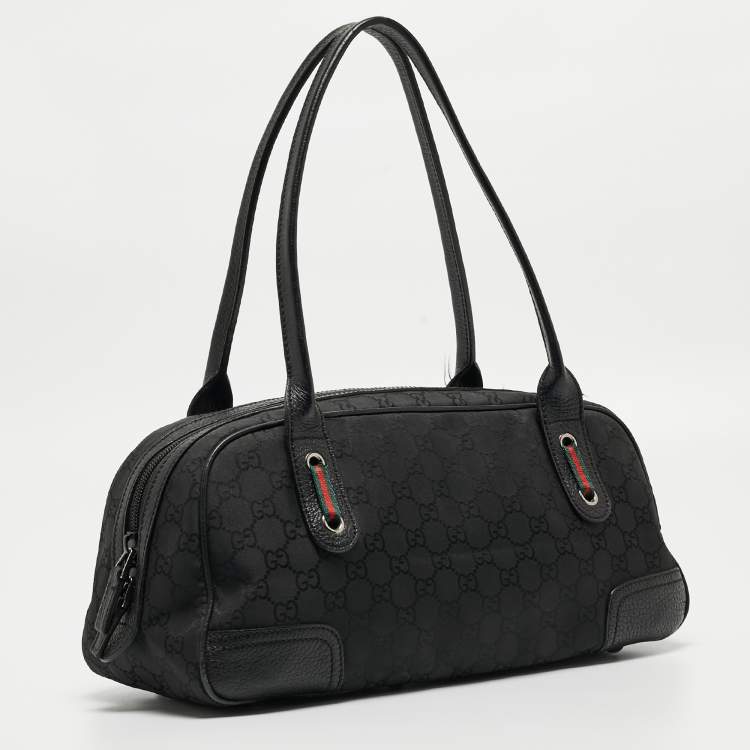 Pre Owned Gucci Black GG Nylon and Leather Princy Boston Bag