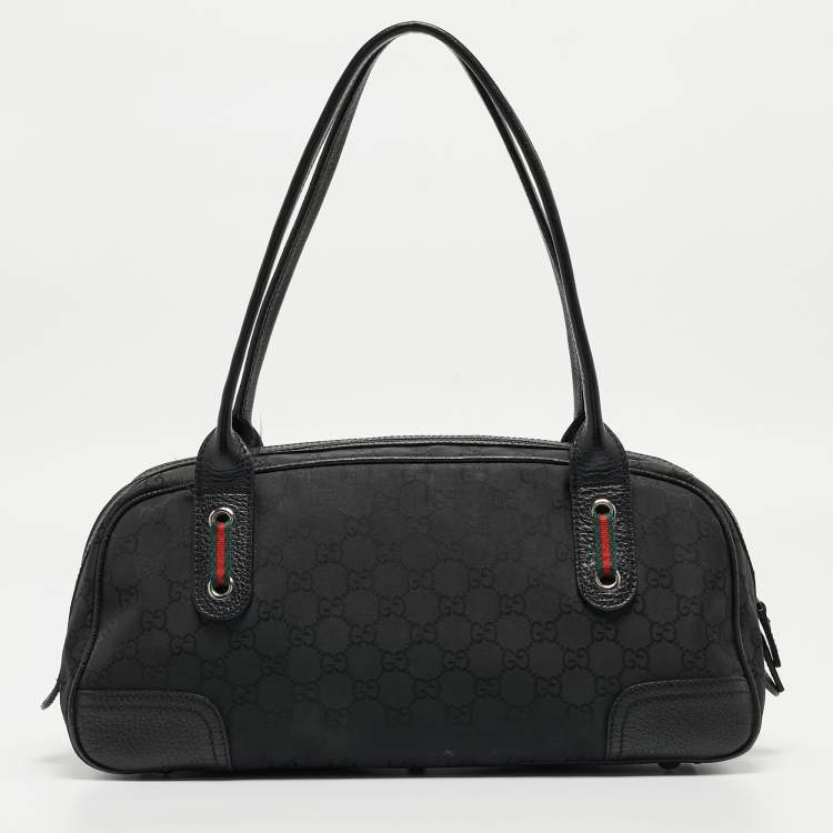 Pre Owned Gucci Black GG Nylon and Leather Princy Boston Bag