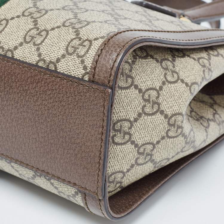 Pre Owned Gucci Beige/Brown GG Supreme Canvas and Leather Small Ophidia Tote
