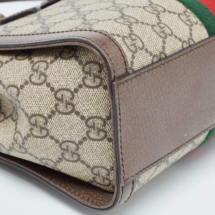 Pre Owned Gucci Beige/Brown GG Supreme Canvas and Leather Small Ophidia Tote