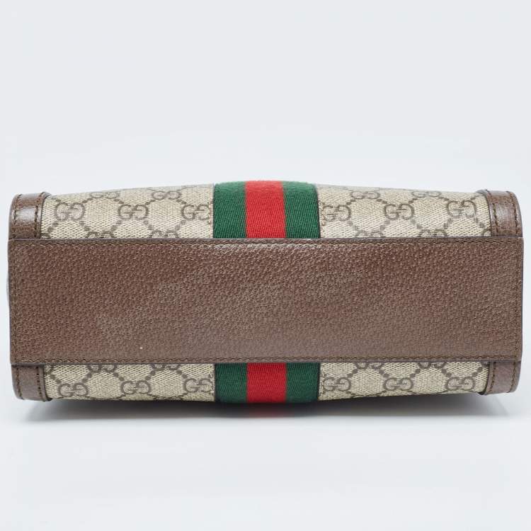Pre Owned Gucci Beige/Brown GG Supreme Canvas and Leather Small Ophidia Tote