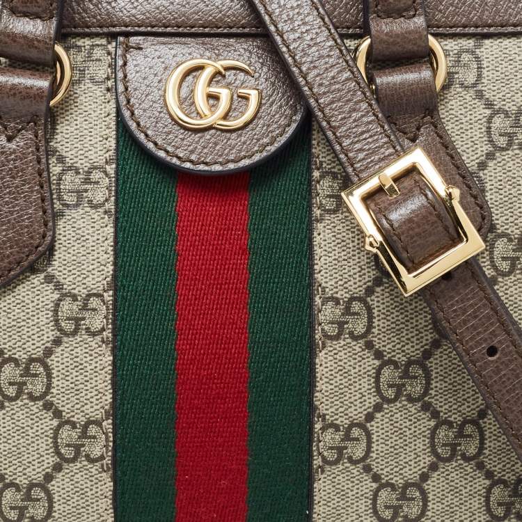 Pre Owned Gucci Beige/Brown GG Supreme Canvas and Leather Small Ophidia Tote