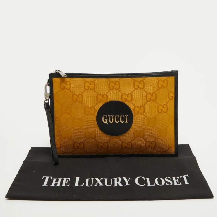 Pre Owned Gucci Mustard/Black GG Nylon and Leather Off The Grid Clutch