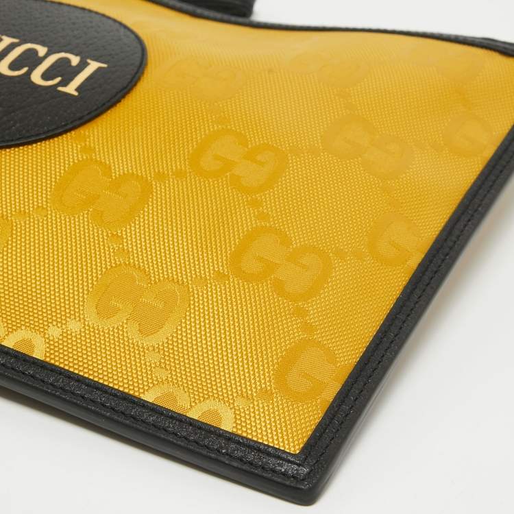 Pre Owned Gucci Mustard/Black GG Nylon and Leather Off The Grid Clutch
