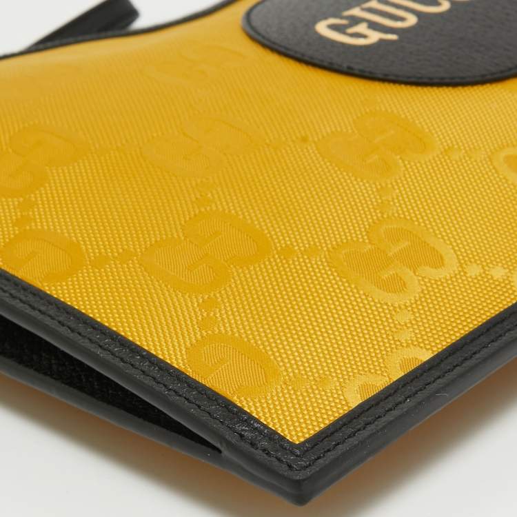 Pre Owned Gucci Mustard/Black GG Nylon and Leather Off The Grid Clutch