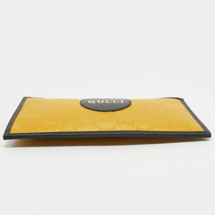 Pre Owned Gucci Mustard/Black GG Nylon and Leather Off The Grid Clutch