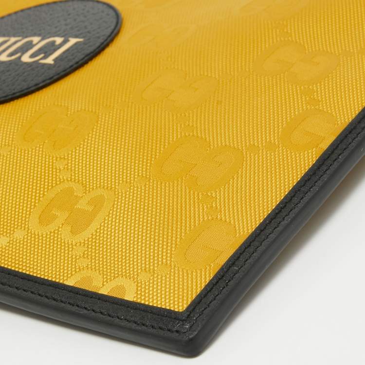 Pre Owned Gucci Mustard/Black GG Nylon and Leather Off The Grid Clutch