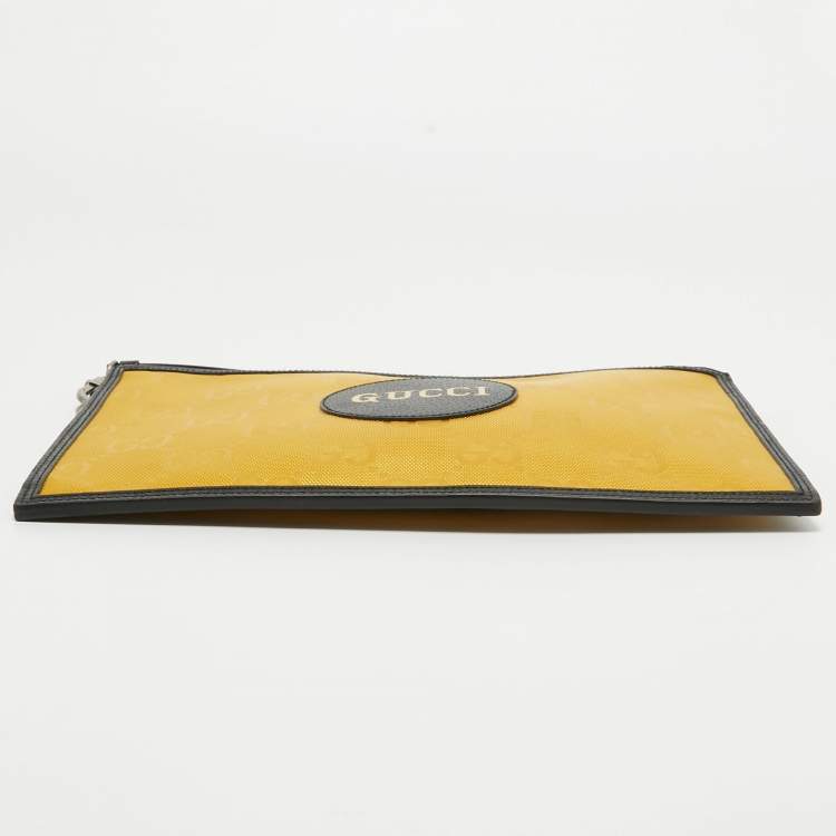 Pre Owned Gucci Mustard/Black GG Nylon and Leather Off The Grid Clutch