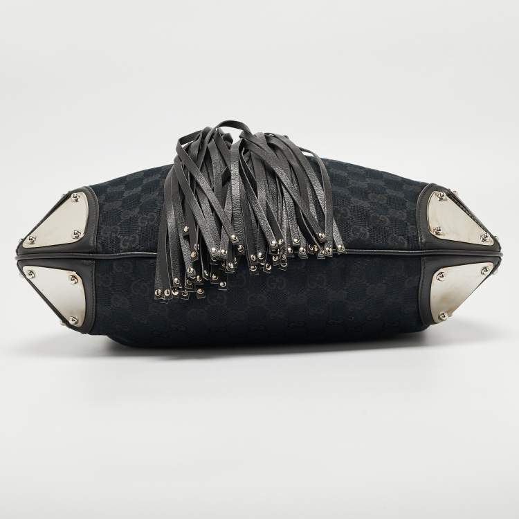 Pre Owned Gucci Black GG Canvas and Leather Medium Babouska Indy Hobo