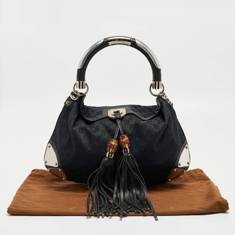 Pre Owned Gucci Black GG Canvas and Leather Medium Babouska Indy Hobo