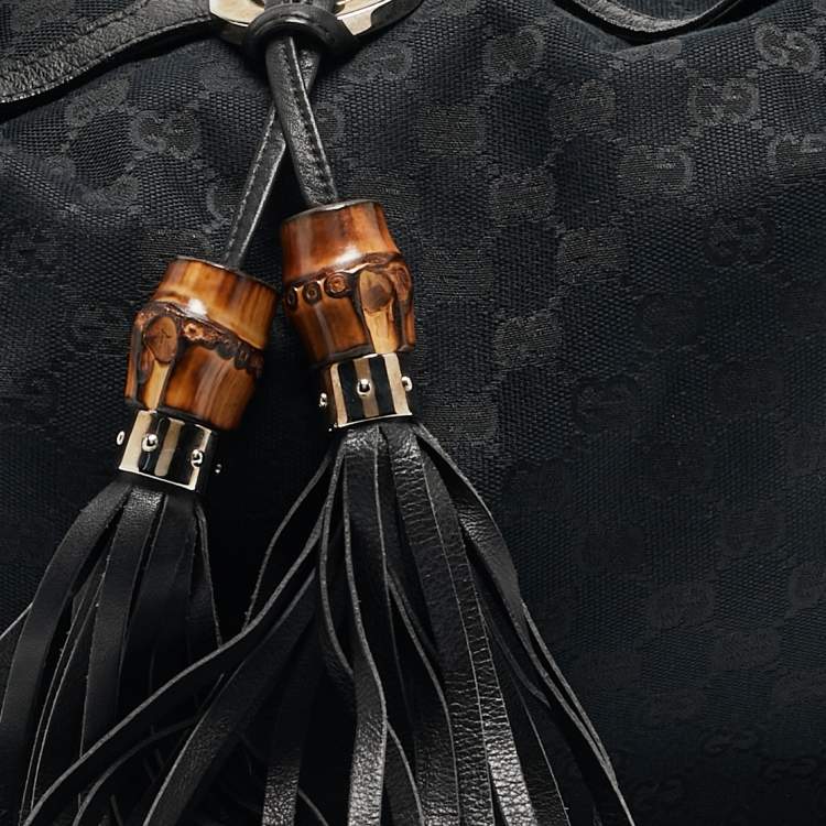 Pre Owned Gucci Black GG Canvas and Leather Medium Babouska Indy Hobo