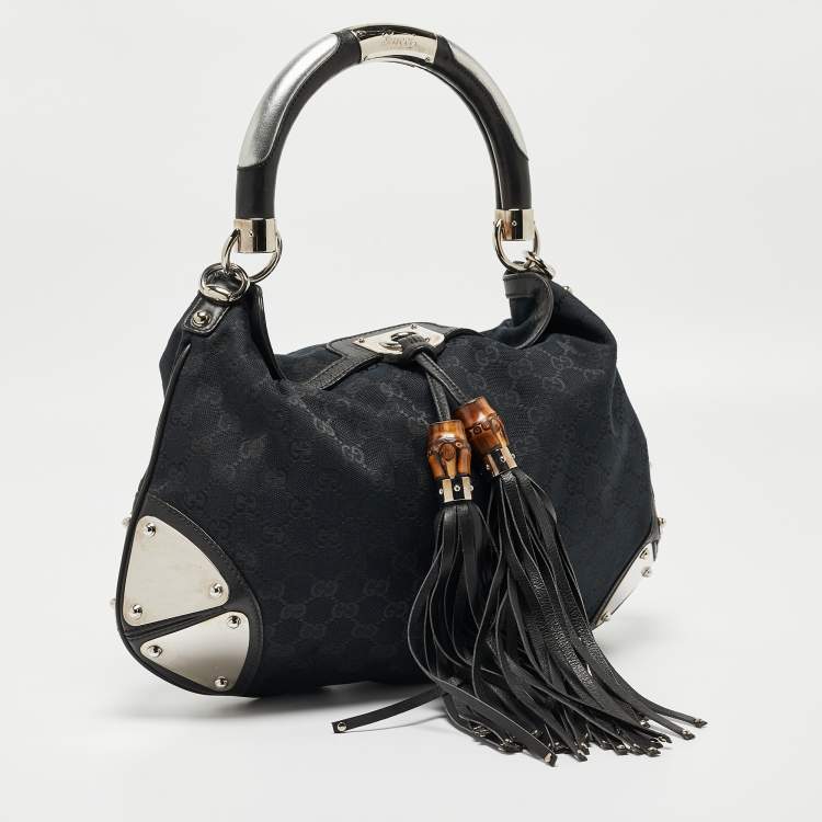 Pre Owned Gucci Black GG Canvas and Leather Medium Babouska Indy Hobo