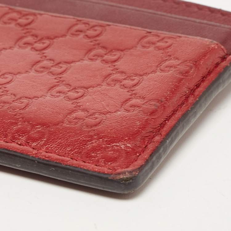 Pre Owned Gucci Red/Burgundy Microguccissima Leather Card Holder