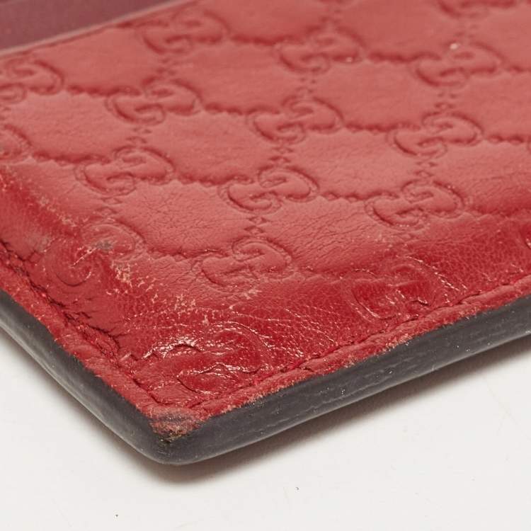 Pre Owned Gucci Red/Burgundy Microguccissima Leather Card Holder