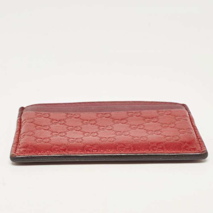 Pre Owned Gucci Red/Burgundy Microguccissima Leather Card Holder
