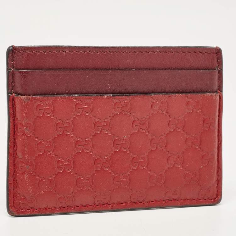 Pre Owned Gucci Red/Burgundy Microguccissima Leather Card Holder