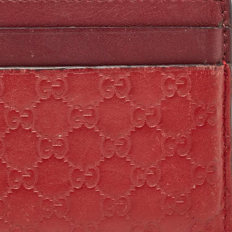 Pre Owned Gucci Red/Burgundy Microguccissima Leather Card Holder