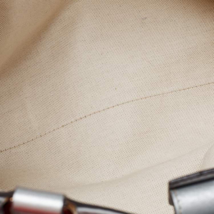 Pre Owned Gucci Silver Guccissima Leather Medium Sukey Tote