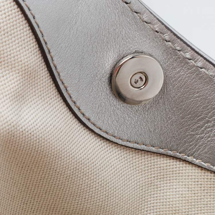 Pre Owned Gucci Silver Guccissima Leather Medium Sukey Tote