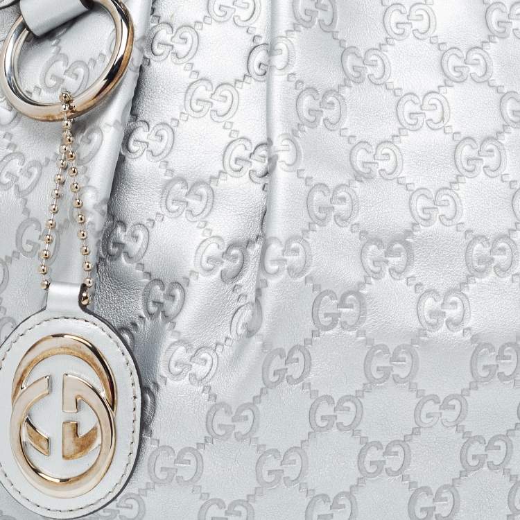 Pre Owned Gucci Silver Guccissima Leather Medium Sukey Tote