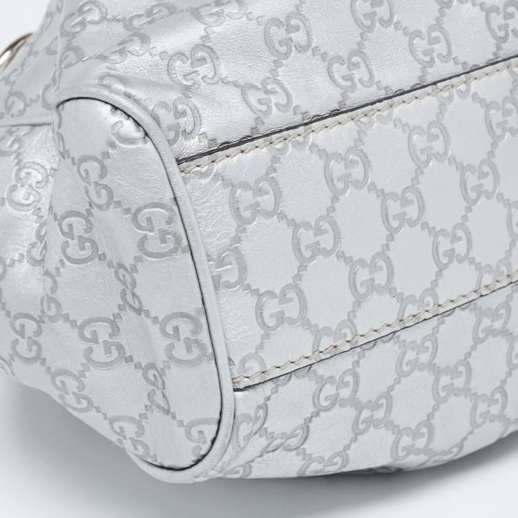 Pre Owned Gucci Silver Guccissima Leather Medium Sukey Tote