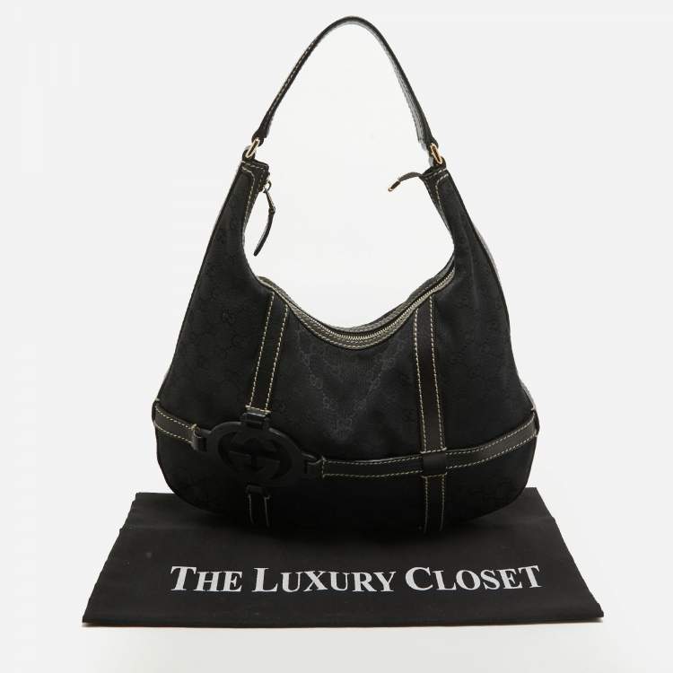 Pre Owned Gucci Black GG Canvas and Leather Royal Hobo