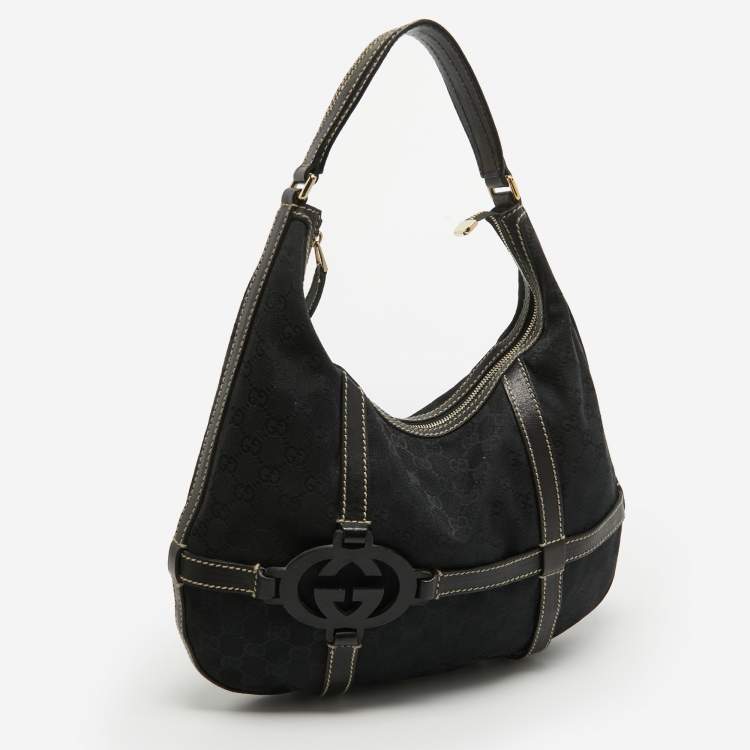 Pre Owned Gucci Black GG Canvas and Leather Royal Hobo