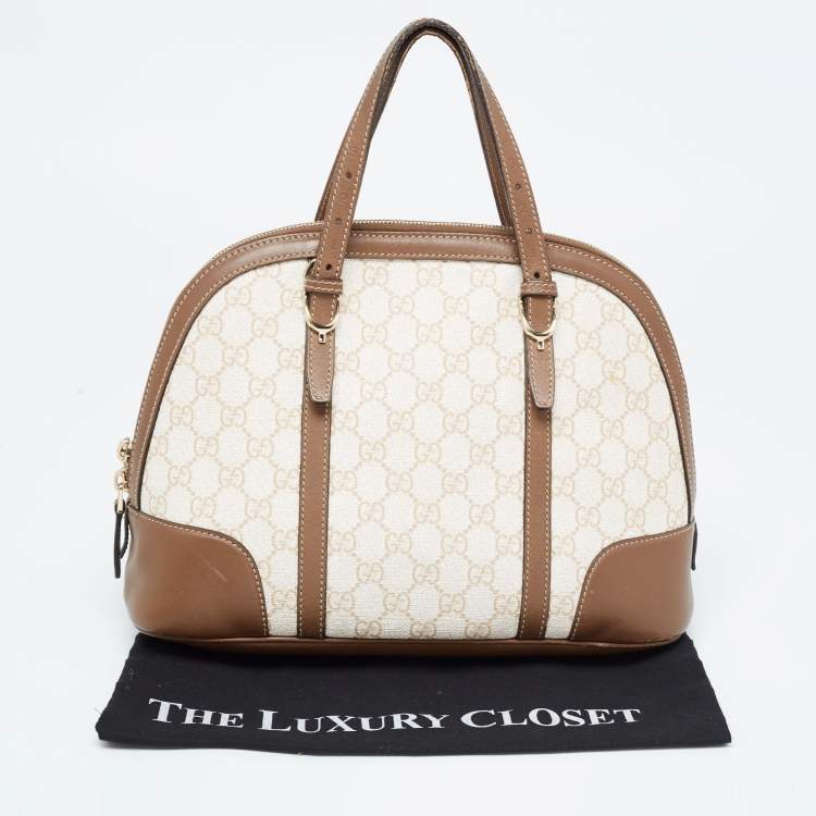 Pre Owned Gucci Brown/Beige GG Supreme Canvas and Leather Nice Dome Satchel