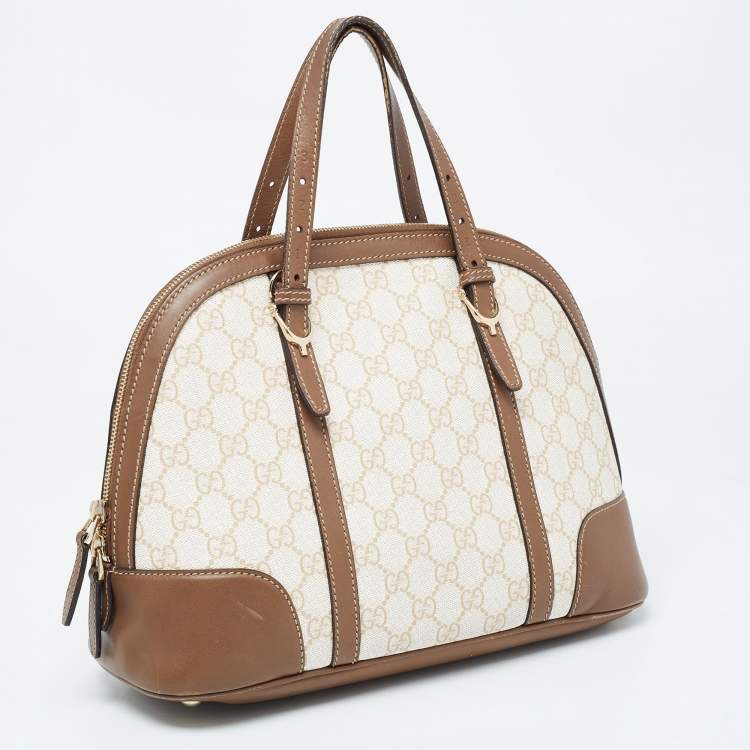 Pre Owned Gucci Brown/Beige GG Supreme Canvas and Leather Nice Dome Satchel
