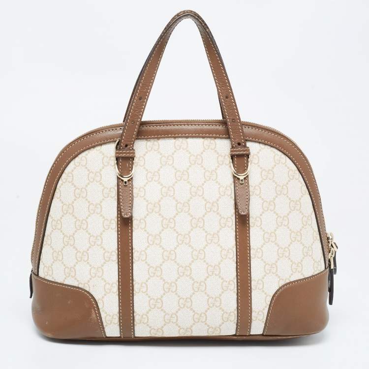 Pre Owned Gucci Brown/Beige GG Supreme Canvas and Leather Nice Dome Satchel
