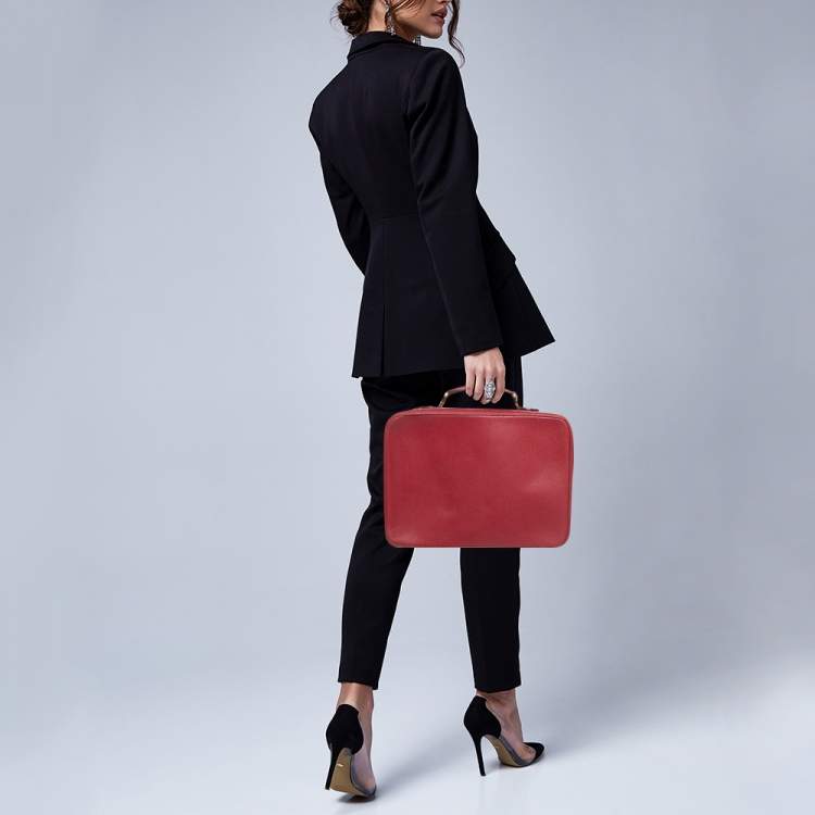 Pre Owned Gucci Red Leather Briefcase Bag