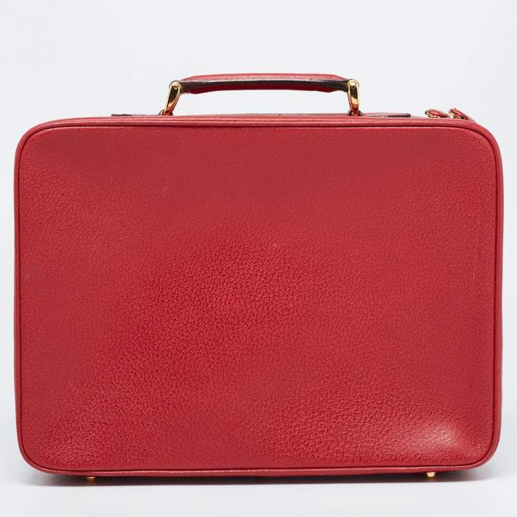 Pre Owned Gucci Red Leather Briefcase Bag