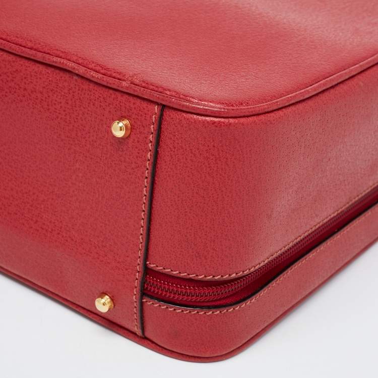 Pre Owned Gucci Red Leather Briefcase Bag