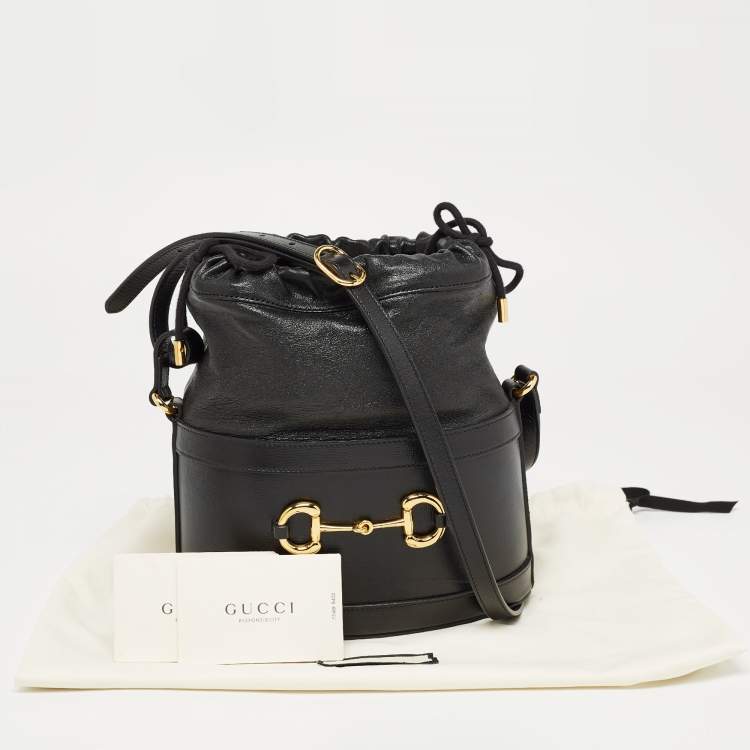 Pre Owned Gucci Black Leather 1955 Horsebit Bucket Bag