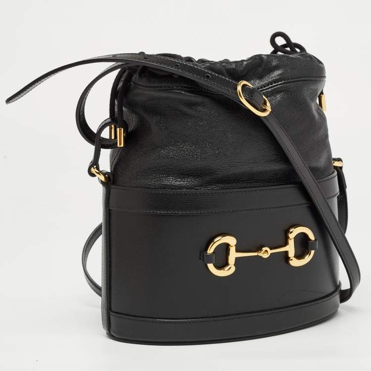 Pre Owned Gucci Black Leather 1955 Horsebit Bucket Bag