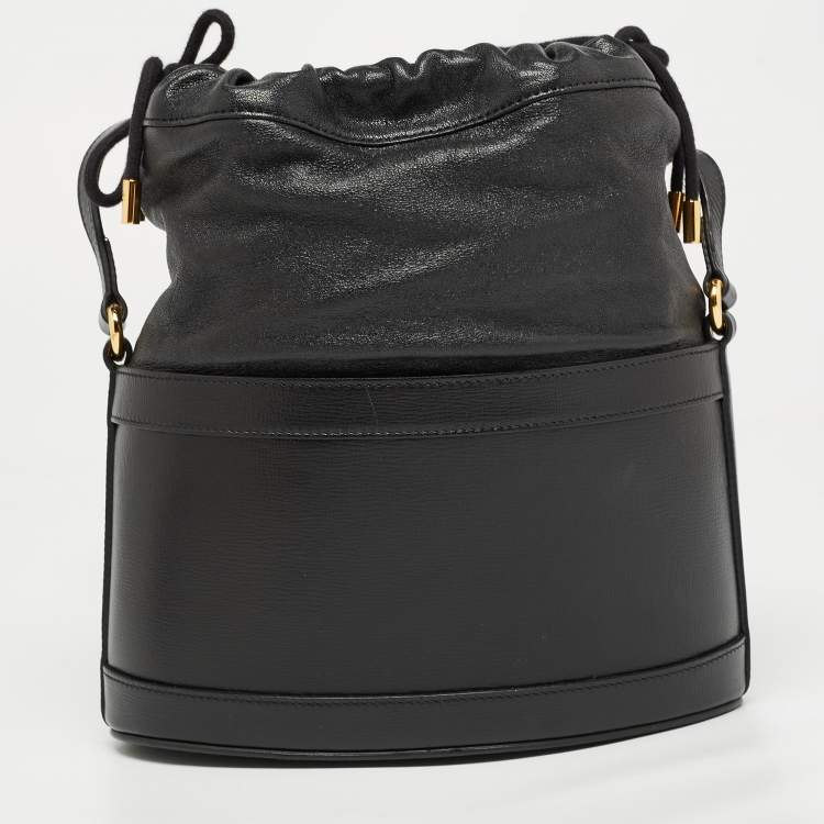 Pre Owned Gucci Black Leather 1955 Horsebit Bucket Bag