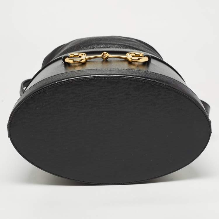 Pre Owned Gucci Black Leather 1955 Horsebit Bucket Bag