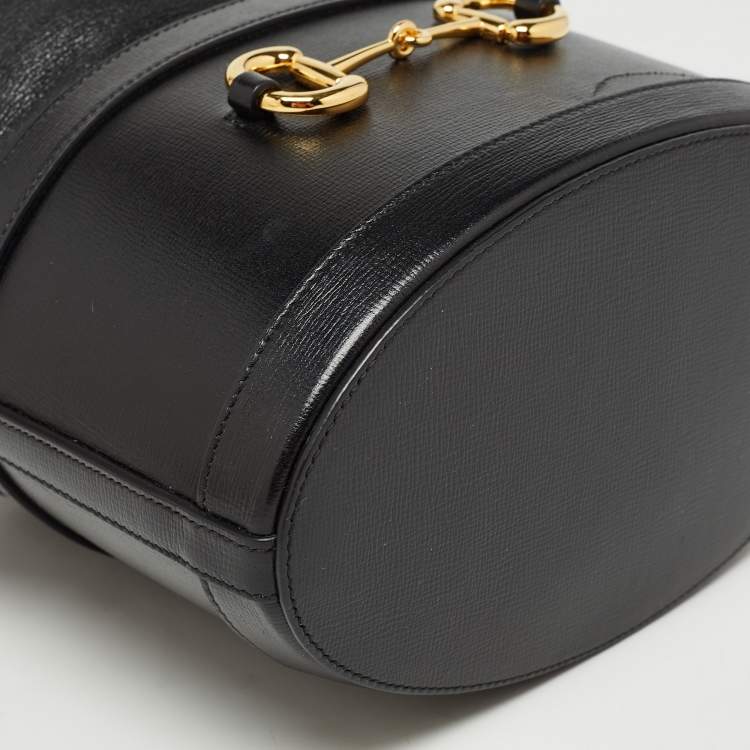 Pre Owned Gucci Black Leather 1955 Horsebit Bucket Bag