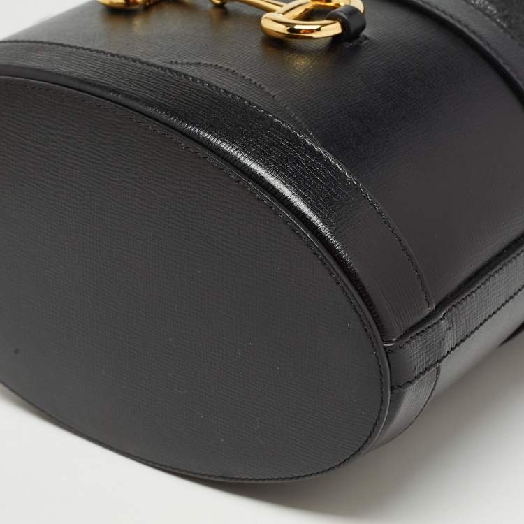 Pre Owned Gucci Black Leather 1955 Horsebit Bucket Bag