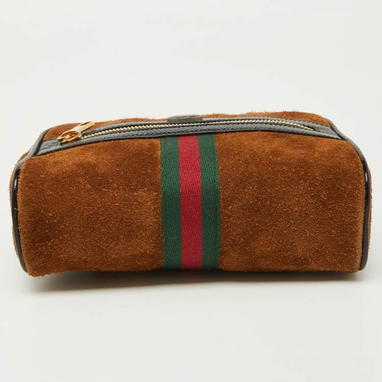 Pre Owned Gucci Brown/Black Suede and Patent Leather Ophidia Belt Bag 
