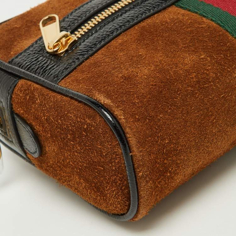 Pre Owned Gucci Brown/Black Suede and Patent Leather Ophidia Belt Bag 