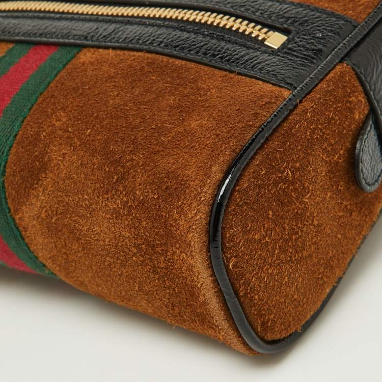 Pre Owned Gucci Brown/Black Suede and Patent Leather Ophidia Belt Bag 