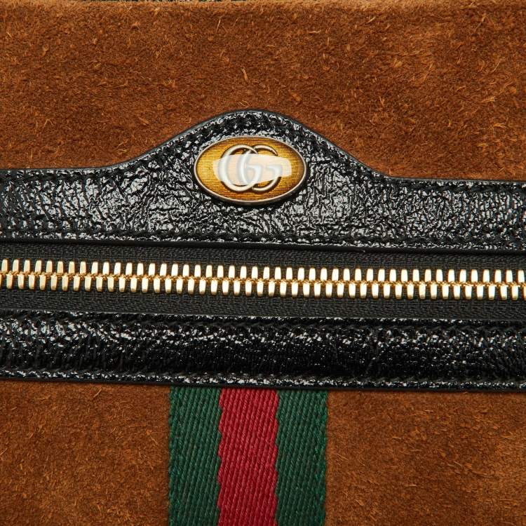 Pre Owned Gucci Brown/Black Suede and Patent Leather Ophidia Belt Bag 