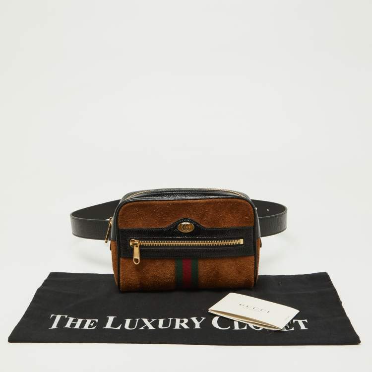 Pre Owned Gucci Brown/Black Suede and Patent Leather Ophidia Belt Bag 