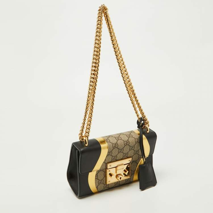 Pre Owned Gucci Tri Color GG Supreme Canvas and Leather Small Padlock Shoulder Bag